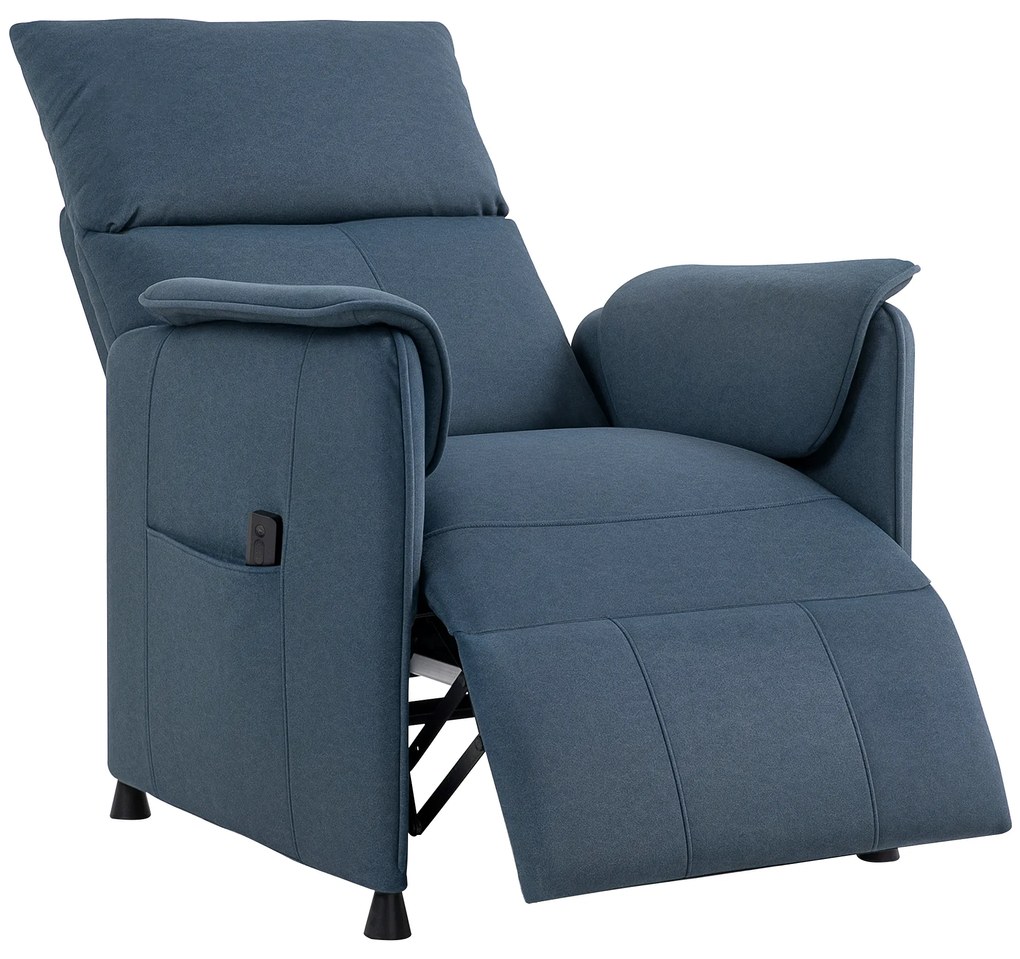 HOMCOM Poltrona Relax Reclinável Elétrica com Função Memória Apoio para Pés Controlo Remoto e Bolsos Laterais 80x83x104 cm Azul
