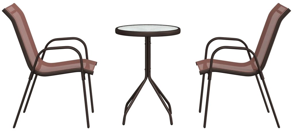 Conjunto de Bistro de Jardim de 3 Peças Marrom Textilene e Aço