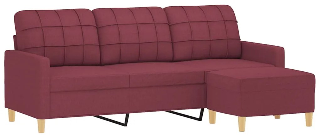 Sofá de 3 lugares com apoio de pés 180 cm tecido vermelho tinto