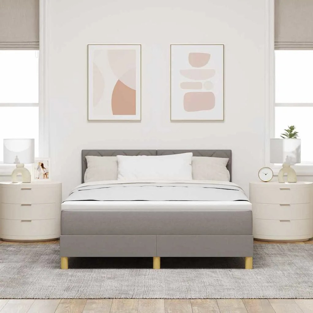 Cama com Estrado de Molas e Colchão &amp; LED Taupe 140x190 cm Tecido