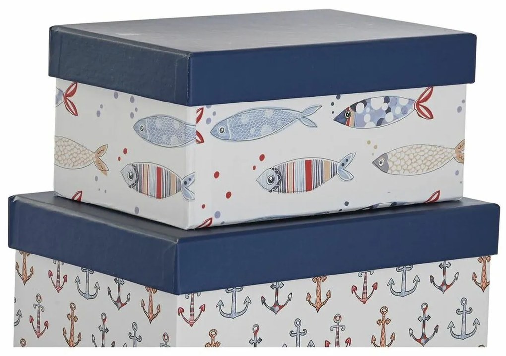 Conjunto de Caixas de Organização Empilháveis DKD Home Decor Marinha Branco Azul Marinho Cartão (43,5 x 33,5 x 15,5 cm)