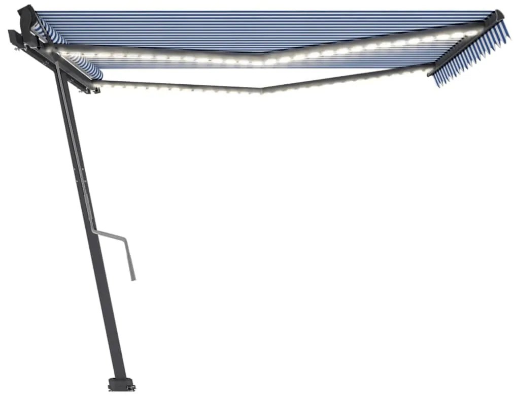 Toldo retrátil manual com LED 400x350 cm azul e branco