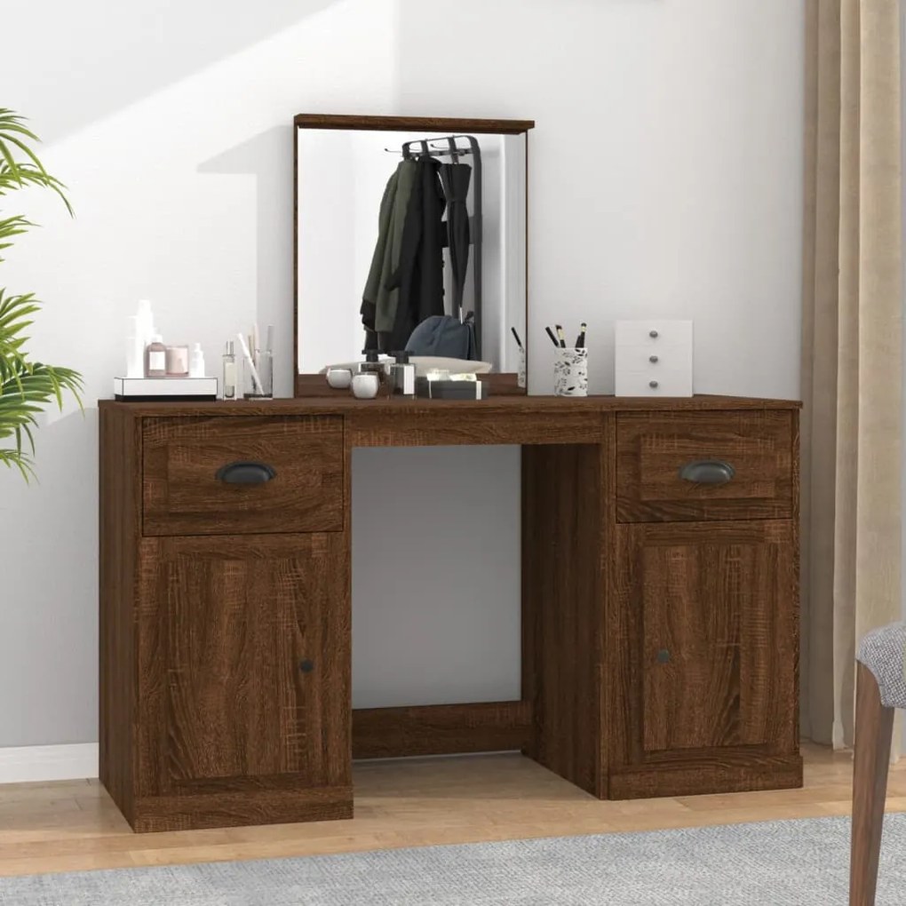 vidaXL Toucador com espelho 130x50x132,5 cm cor carvalho castanho