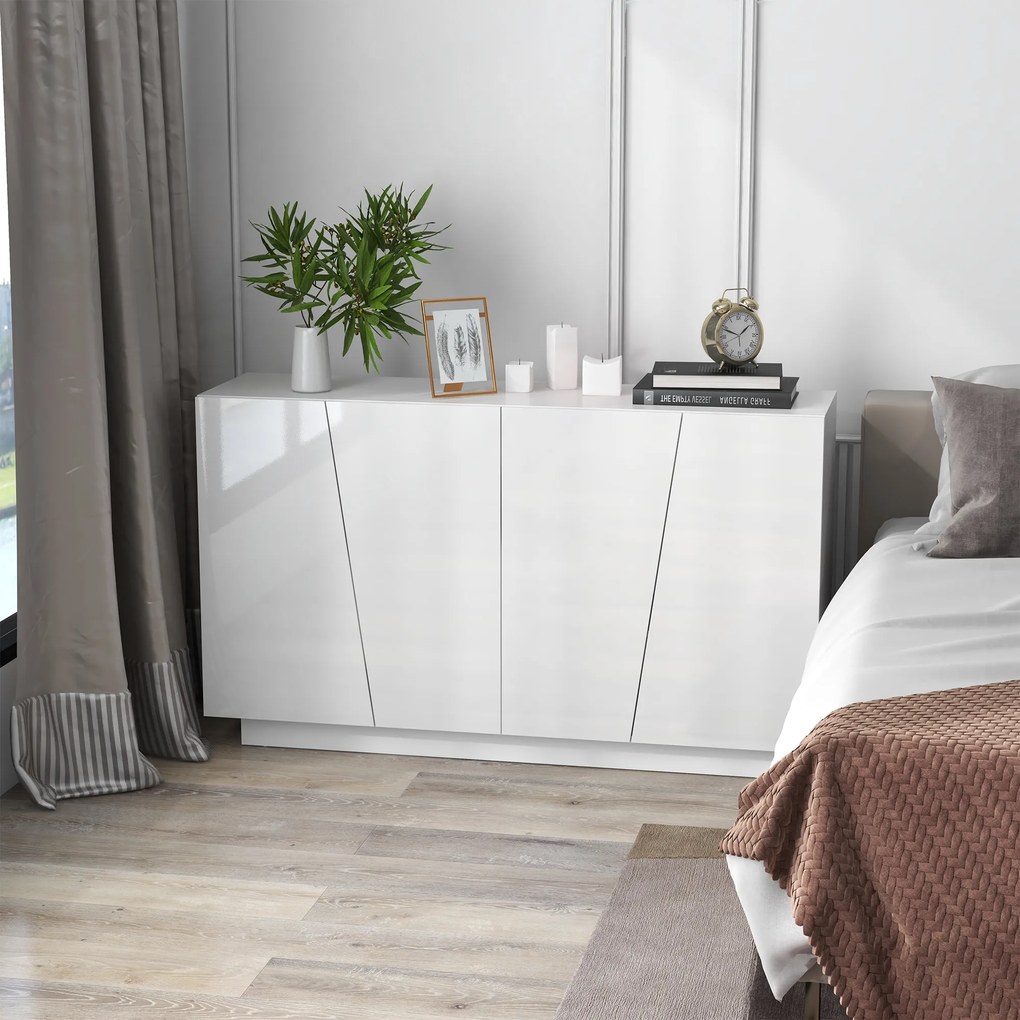Aparador sala 150 x 40 x 88 cm com portas e prateleira ajustável, branco brilhante