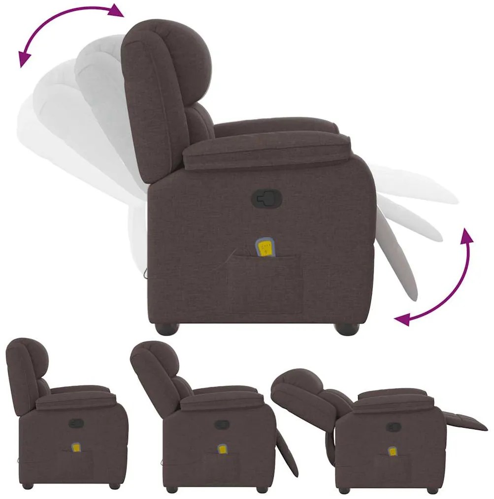 Poltrona de massagens reclinável tecido castanho-escuro
