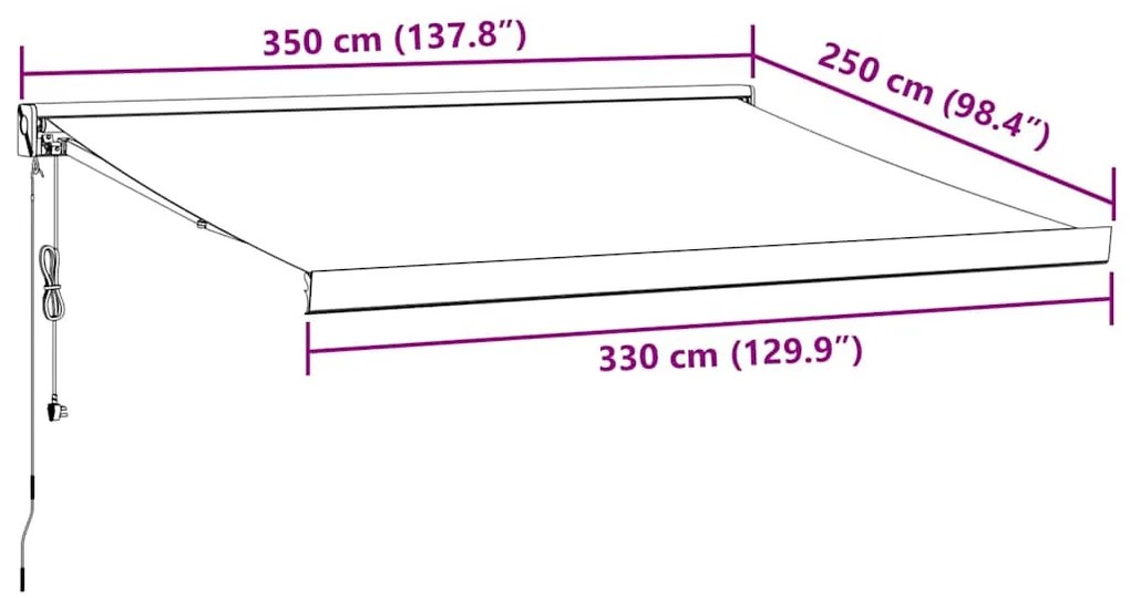 Toldo retrátil 3,5x2,5 m tecido e alumínio antracite e branco