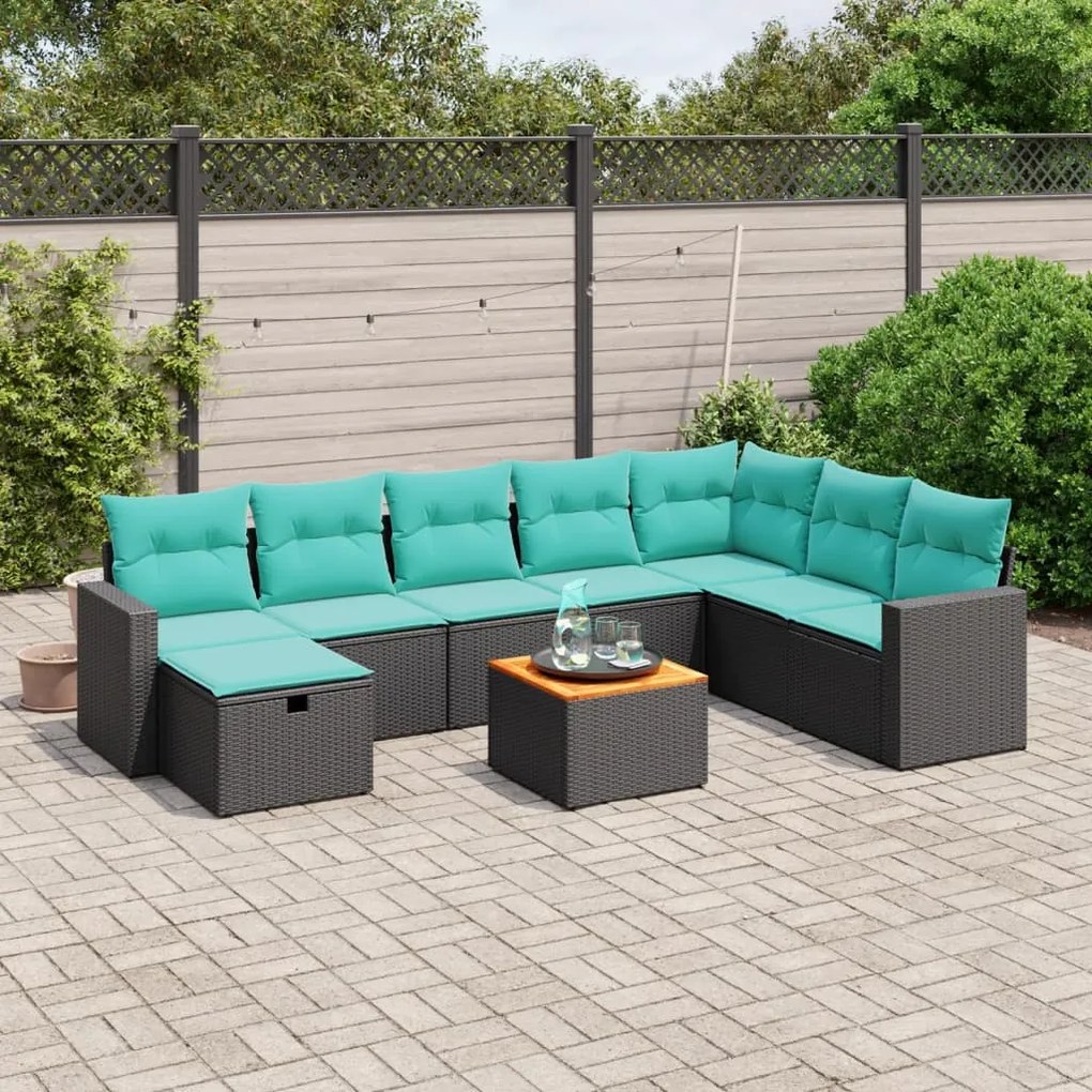 vidaXL 9 pcs conjunto de sofás p/ jardim c/ almofadões vime PE preto