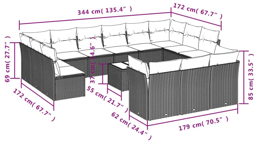 14 pcs conjunto de sofás p/ jardim com almofadões vime PE bege