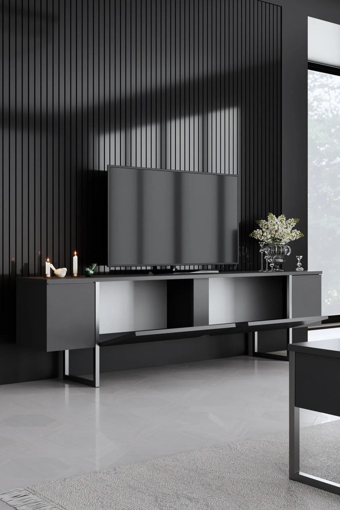 Unidade de TV Luxe – Antracite e Prateado – 180 x 30 x 50 cm