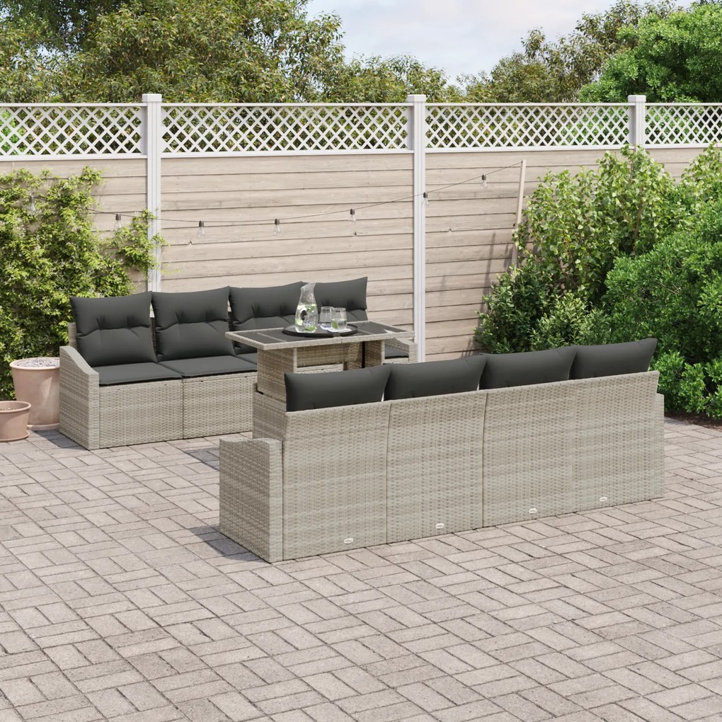 Conjunto de Sofá de Jardim com 7 Peças e Almofadas Cinza Claro em Poli