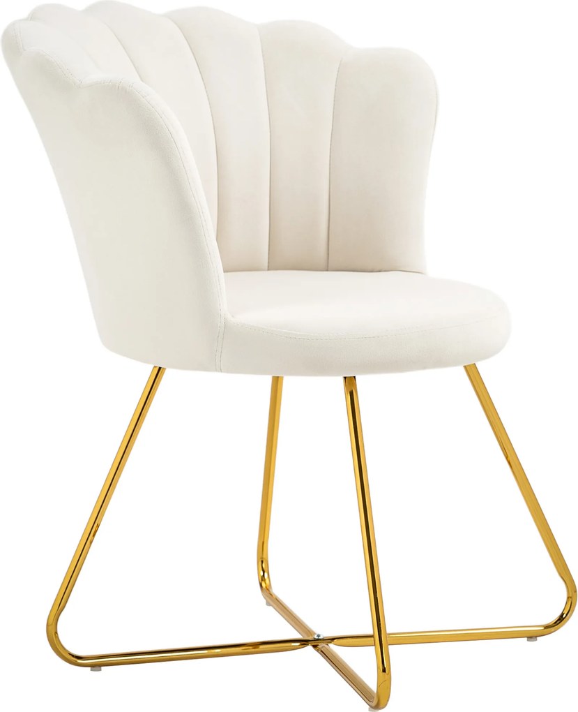 Poltrona em forma de concha, cadeira de Toucador, poltrona em veludo, poltrona de sala com pés em aço, 69 x 64 x 80 cm, creme
