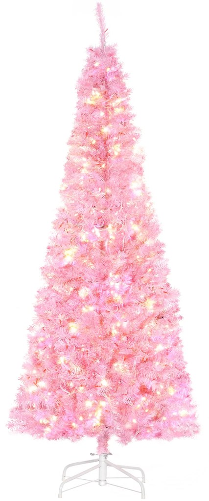 HOMCOM Árvore de Natal com LED Artificial Altura 180cm Ignífugo com 618 Ramos 300 Luzes LED IP20 Decoração de Natal Rosa | Aosom Portugal