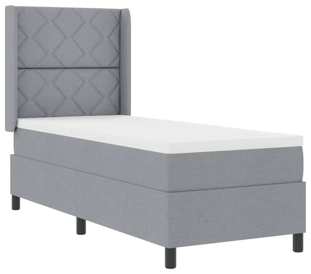 Cama com Estrado e Colchão Cinza Claro 90x190 cm em Tecido