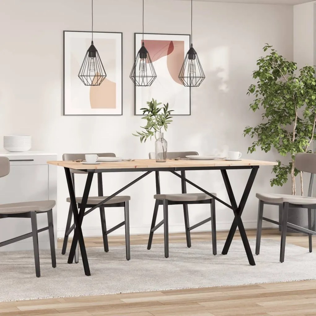 Mesa de jantar estrutura em X 140x80x75cm pinho e aço