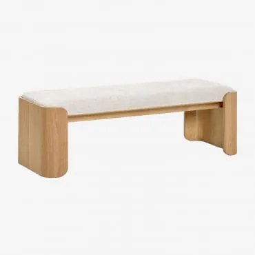 Banco Em Madeira De Borracha E Chapa Lofren Madeira Natural & ↔︎ 160 Cm & Bouclé Bege Creme - Sklum