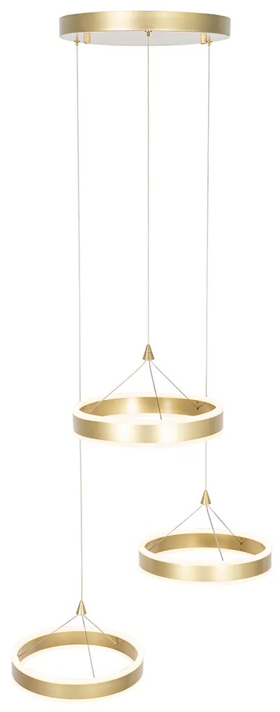 Candeeiro de suspensão redondo em latão com LED regulável em 3 passos 3 luzes - Lyani