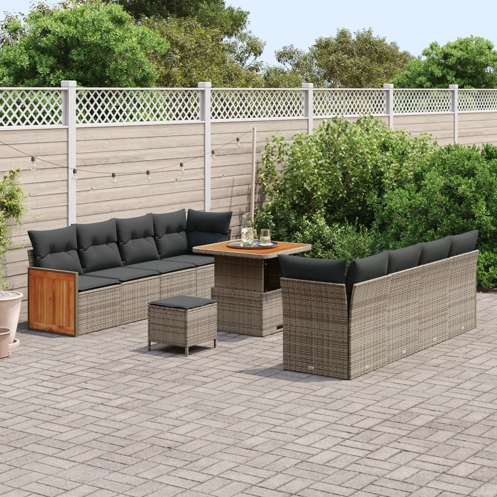 Conjunto de Sofás de Jardim de 11 Peças com Almofadas Cinzento Vime Si