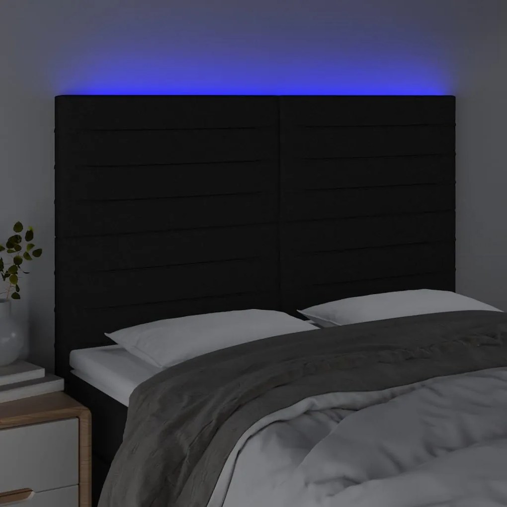 Cabeceira cama c/ LED tecido 144x5x118/128 cm preto