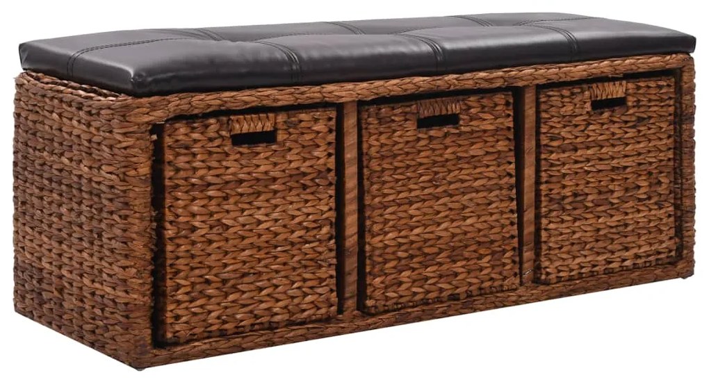 vidaXL Banco com 3 cestos erva marinha 105x40x42 cm castanho