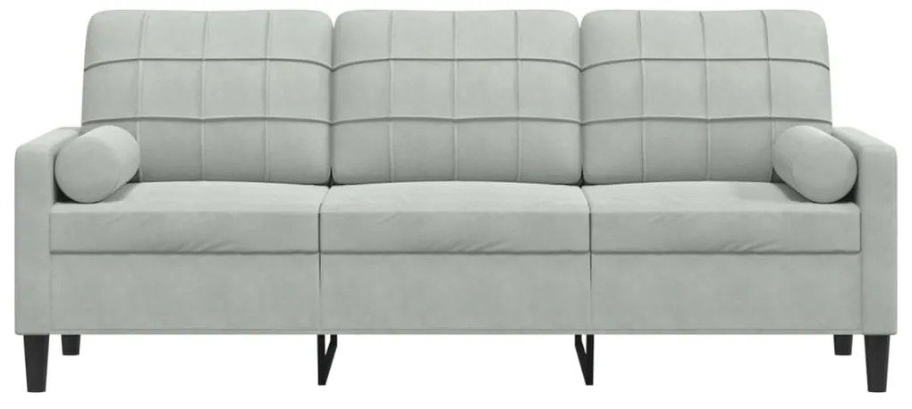 Sofá 3 lugares + almofadas decorativas 180cm veludo cinza-claro