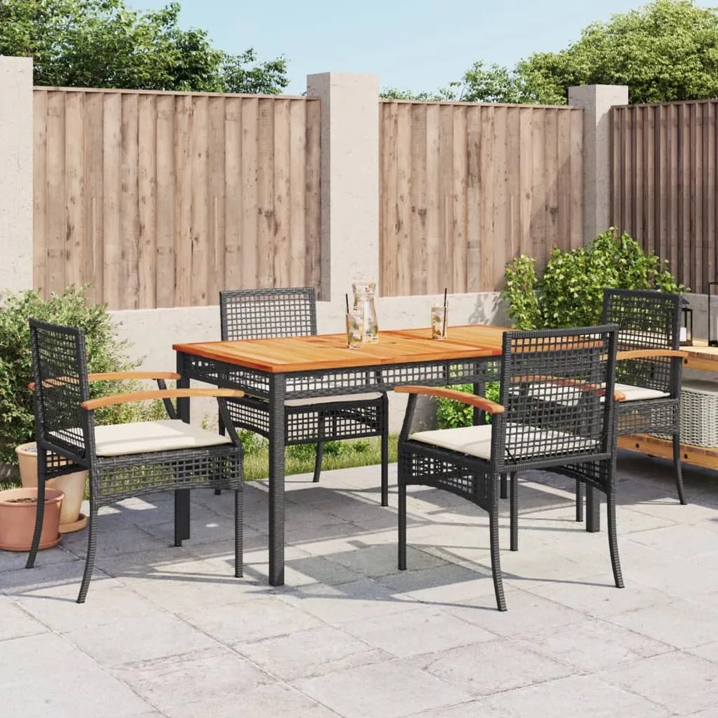 vidaXL 5 pcs conjunto de jantar p/ jardim c/ almofadões vime PE preto