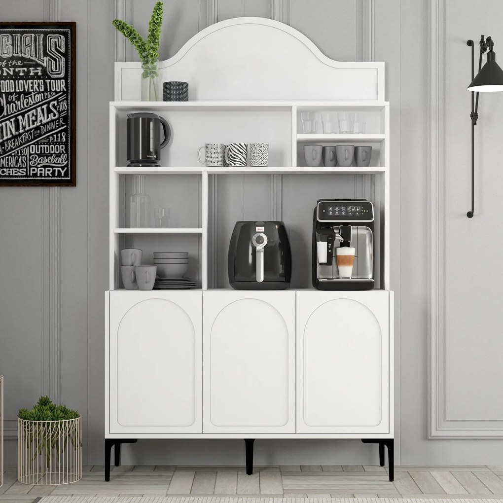 Armário Alto de Cozinha "Coffee" - 200x120x35 cm - Branco e Preto - De