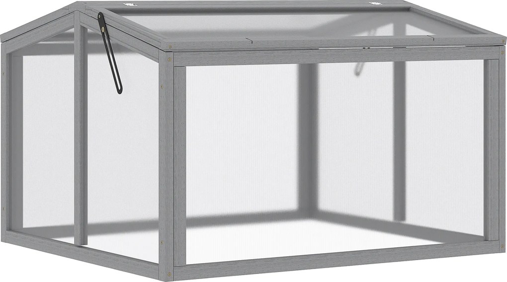 Outsunny Caixa de cultivo Estufa com cobertura de madeira e policarbonato resistente às intempéries Cinza claro 90 x 80 x 58 cm | Aosom Portugal