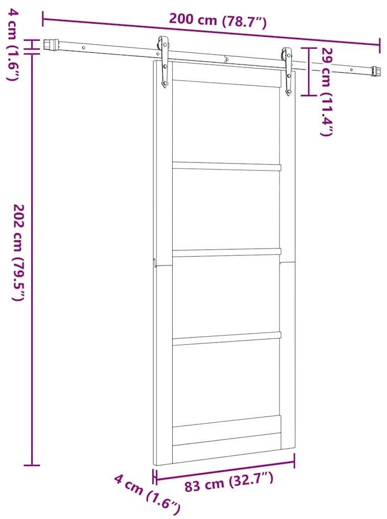 Porta Deslizante com Conjunto de Hardware Branca 83x202 cm Madeira Sól