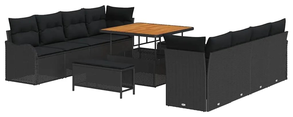 Conjunto de Sofá de Jardim de 11 Peças com Almofadas - Vime PE Preto