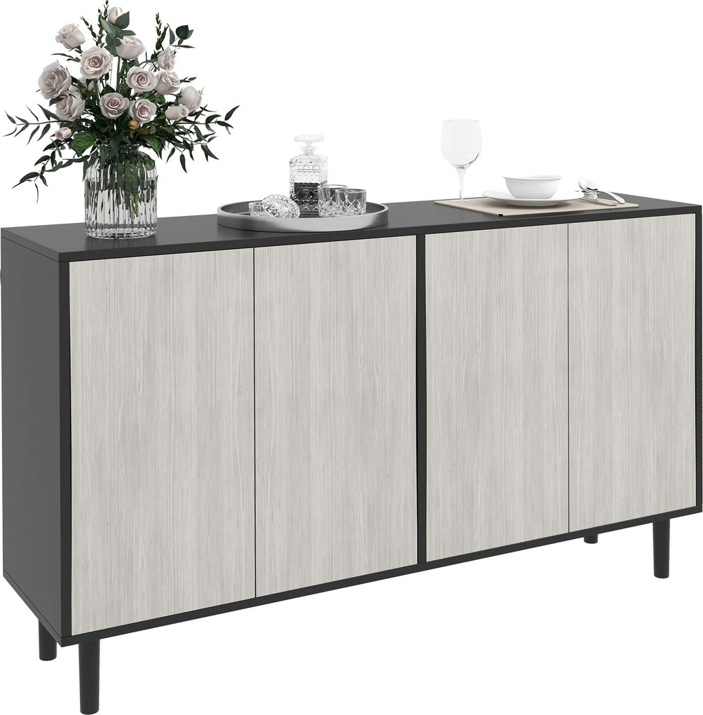 Armário de cozinha 121 x 37 x 75 cm com 2 armários e prateleiras ajustáveis com acabamento em madeira cinzenta e preto