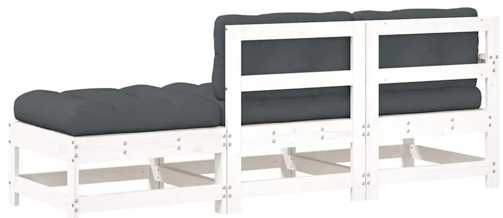 3pcs conjunto lounge jardim c/ almofadões madeira maciça branco