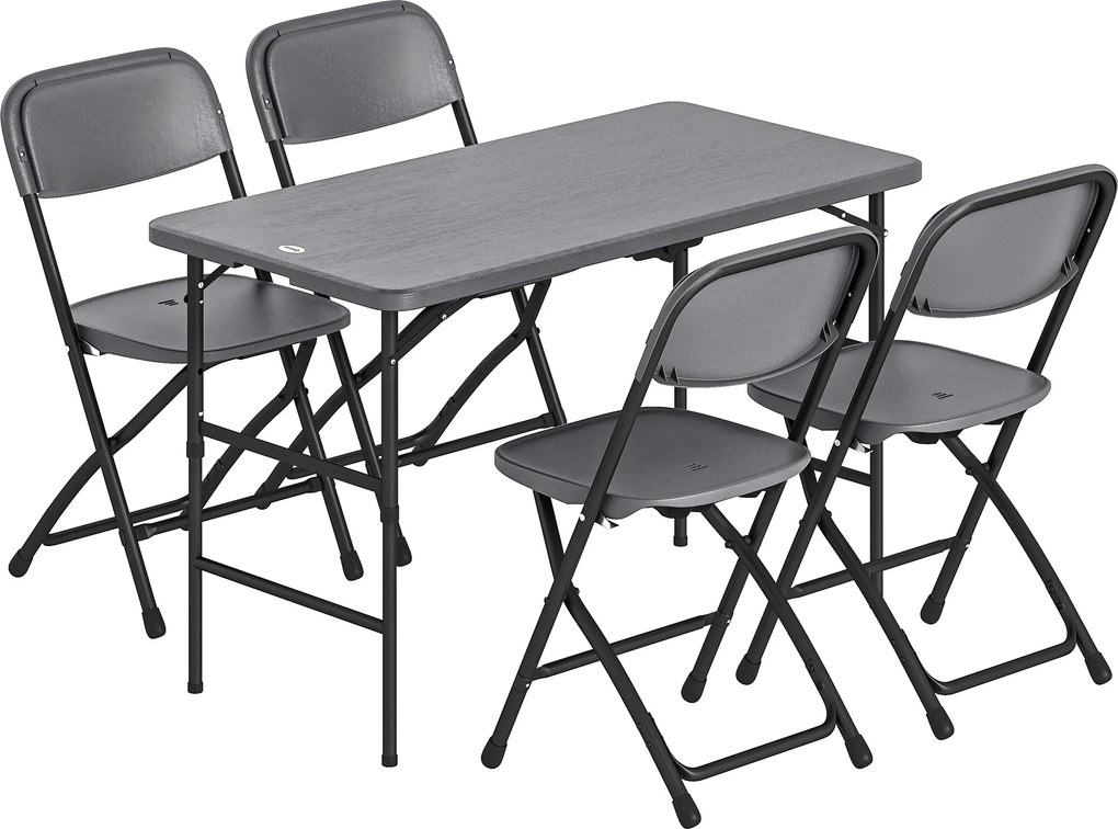 Conjunto de Mesa e Cadeiras de Jardim com Mesa Dobrável Ajustável de 55 a 74 cm e 4 Cadeiras Dobráveis para Terraço Cinzento