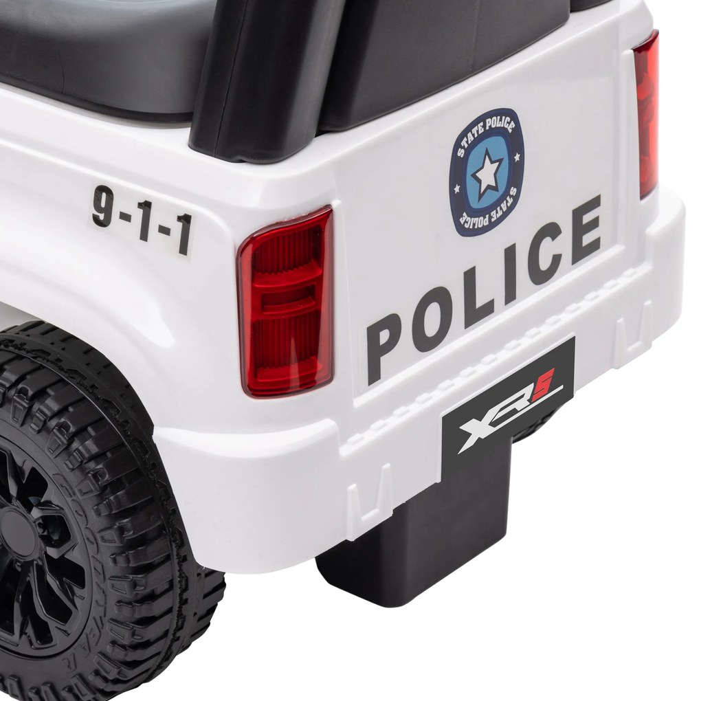 HOMCOM Carro Andador de Policia para Bebé de 18-60 Meses Carro sem Pedais com Buzina Megafone Compartimento de Armazenamento e Encosto Removível 62x29x43cm Branco