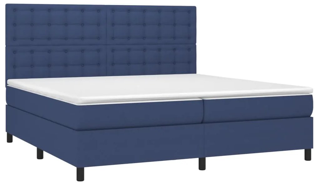 Cama com molas/colchão 200x200 cm tecido azul