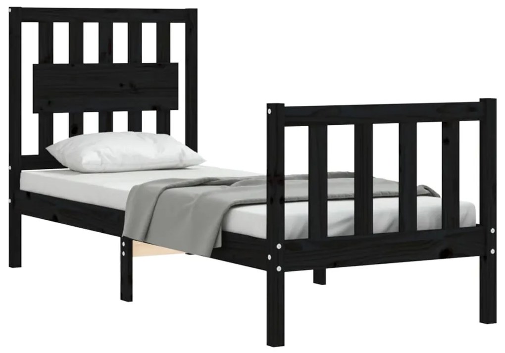 Estrutura cama de solteiro c/ cabeceira madeira maciça preto