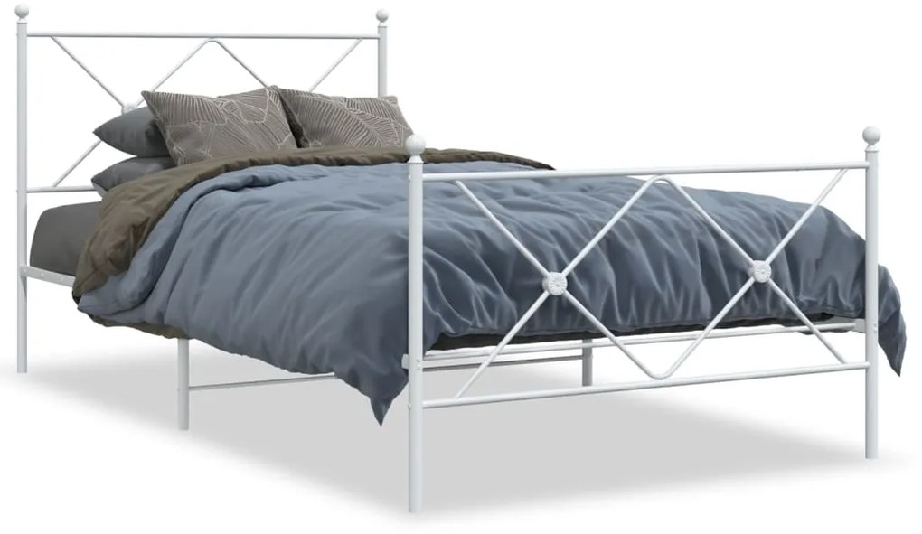 Estrutura de cama com cabeceira e pés 100x190 cm metal branco