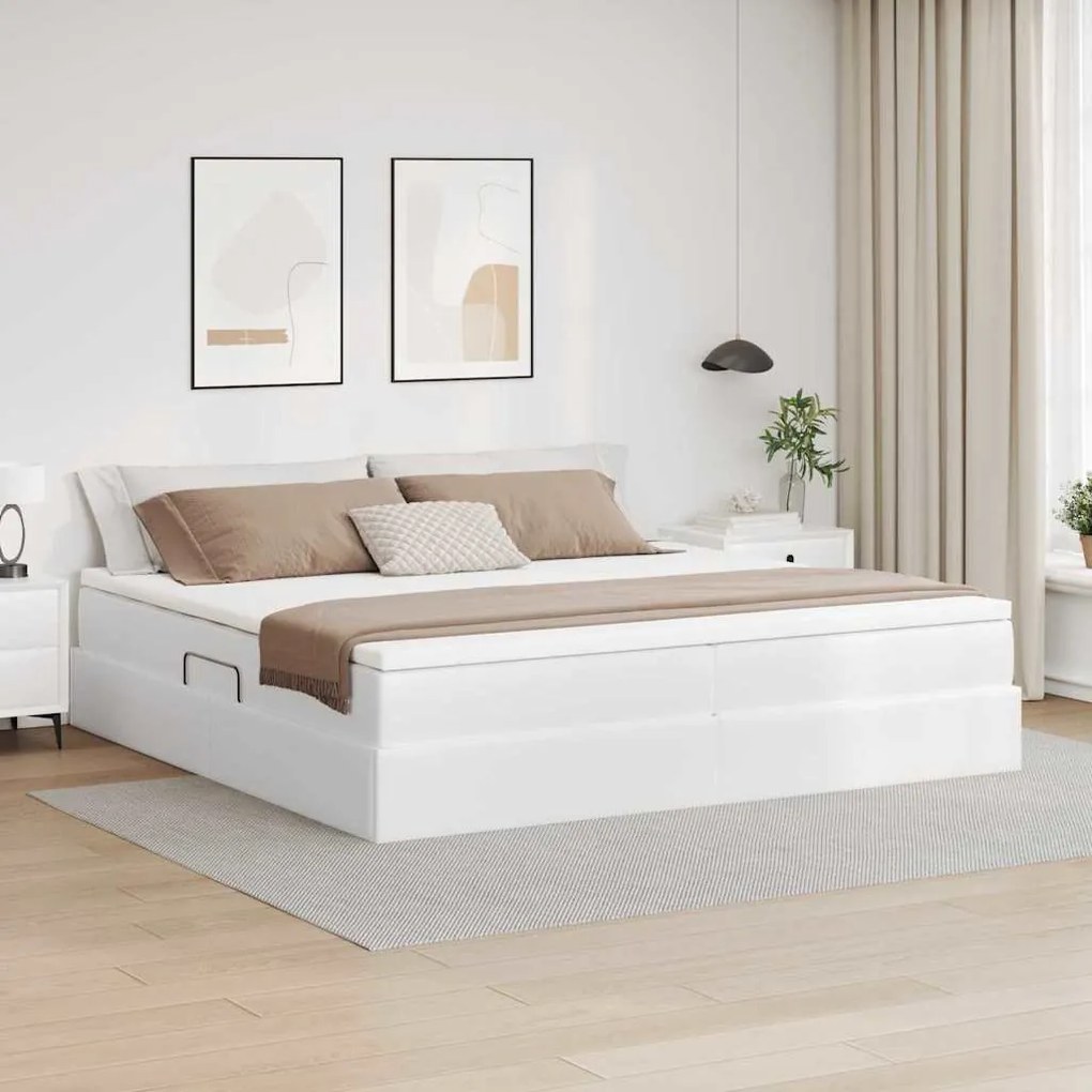 vidaXL Cama com arrumação e colchão com colchão Branco 200 x 200 cm