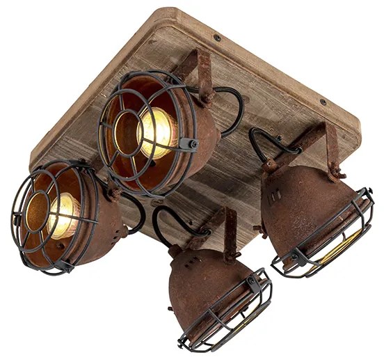 LED Projetores inteligentes castanho ferrugem com madeira incl. 4 WiFi GU10 - Gina Industrial