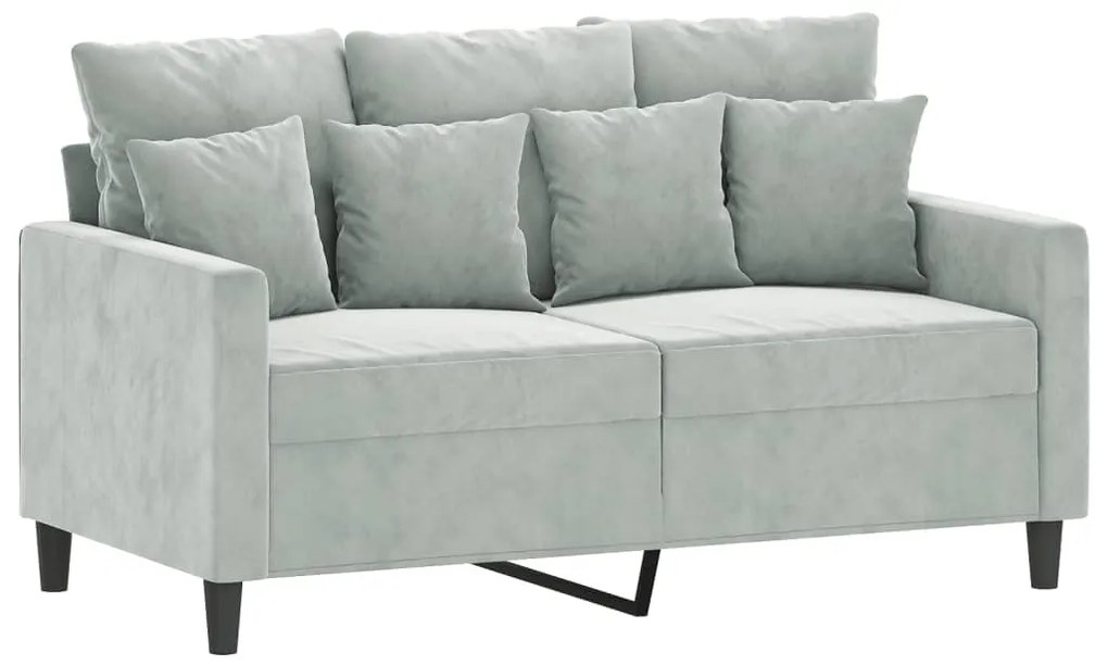2 pcs conjunto de sofás com almofadões veludo cinzento-claro