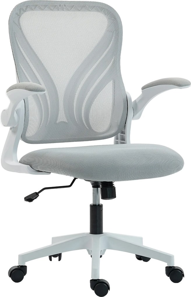 HOMCOM Cadeira de escritório ergonômica, cadeira de malha, encosto rebatível, braços rebatíveis, 73x62x101-111cm, cinza | Aosom Portugal