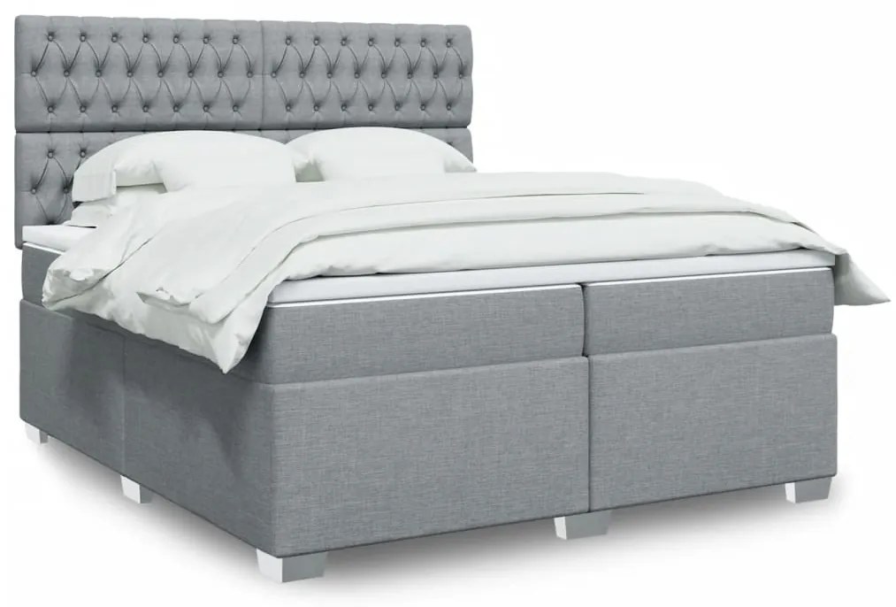 vidaXL Cama com molas/colchão 200x200 cm tecido cinza-claro