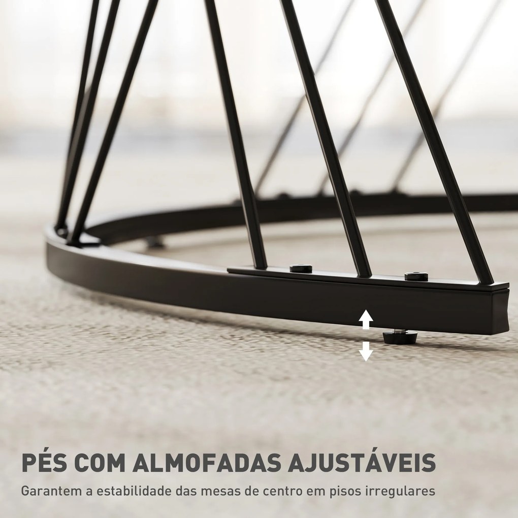 Conjunto de 2 Mesas Auxiliares Redondas com Bancada com Imitação de Mármore Estrutura de Metal  Cinzento e Branco