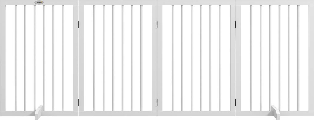 Barreira de segurança 206 x 35,5 x 76 cm modular e dobrável para animais de estimação com pé de apoio, madeira maciça, branca