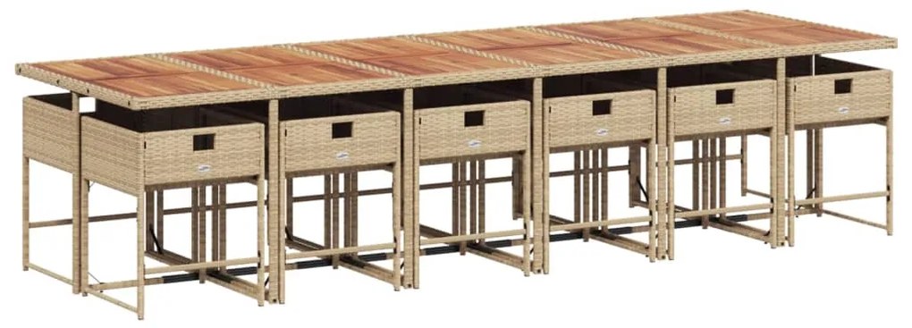13 pcs conjunto de jantar p/ jardim com almofadões vime PE bege