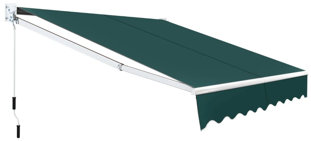 Toldo retrátil 245 x 200 cm com manivela manual em poliéster impermeável, marquise em alumínio para porta de janela verde
