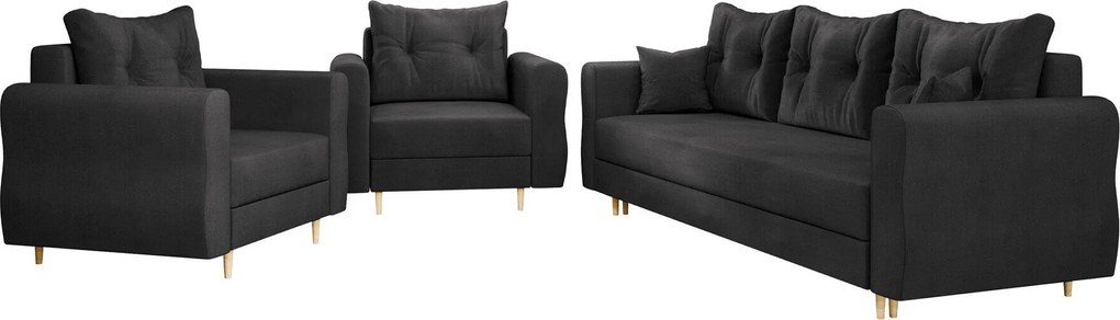 Conjunto de mobiliário com estofo Veldala 106, Cama com arrumação, Tecido, Pernas: Madeira