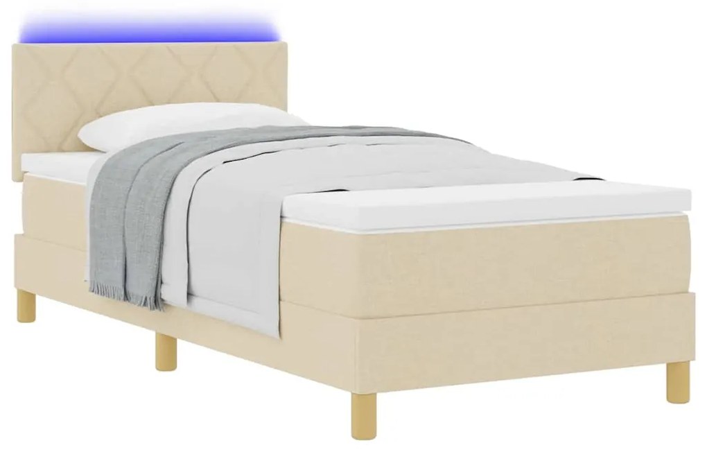 Cama Box com Colchão &amp; LED Creme 100x200 cm Tecido