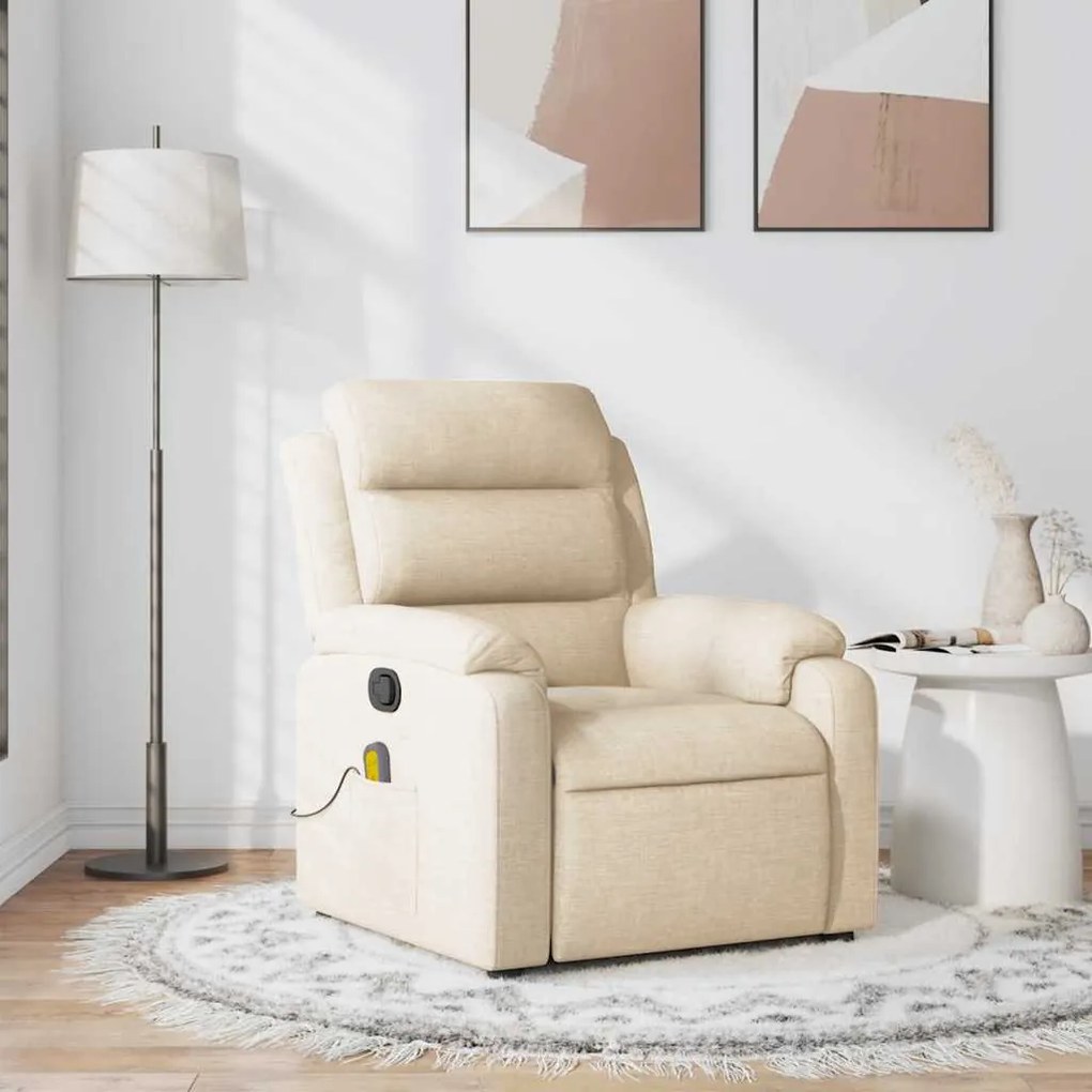 Poltrona de massagens reclinável tecido cor creme