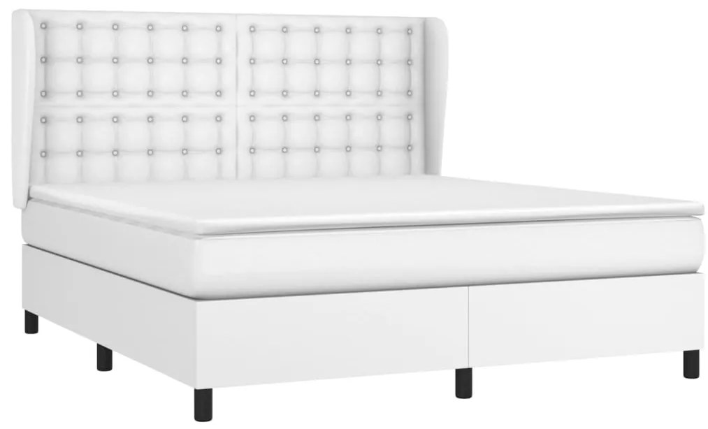 Cama com molas/colchão 160x200 cm couro artificial branco