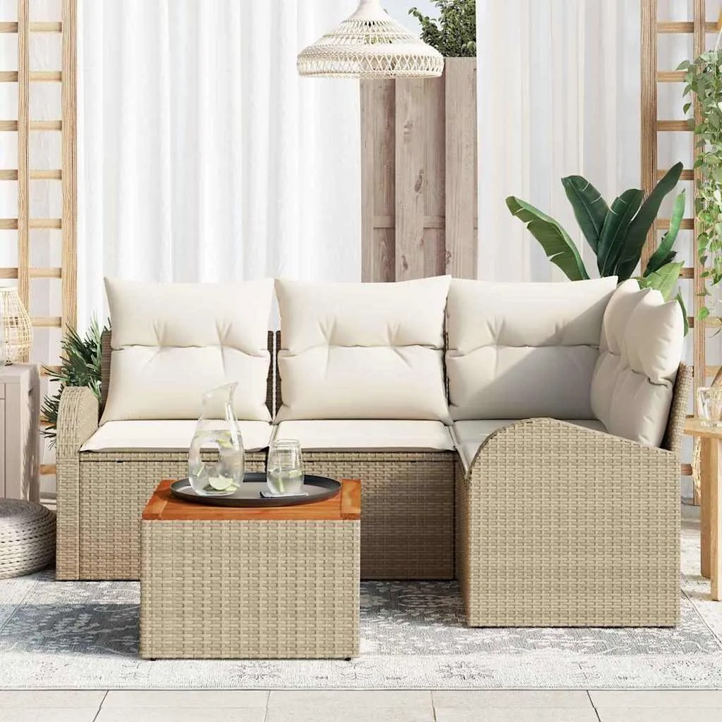 Conjunto de Sofá de Jardim 5 pcs Bege, branco Grande